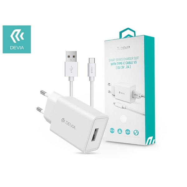 Devia ST362293 5V/2A Smart USB hálózati töltő adapter + Type-C kábel