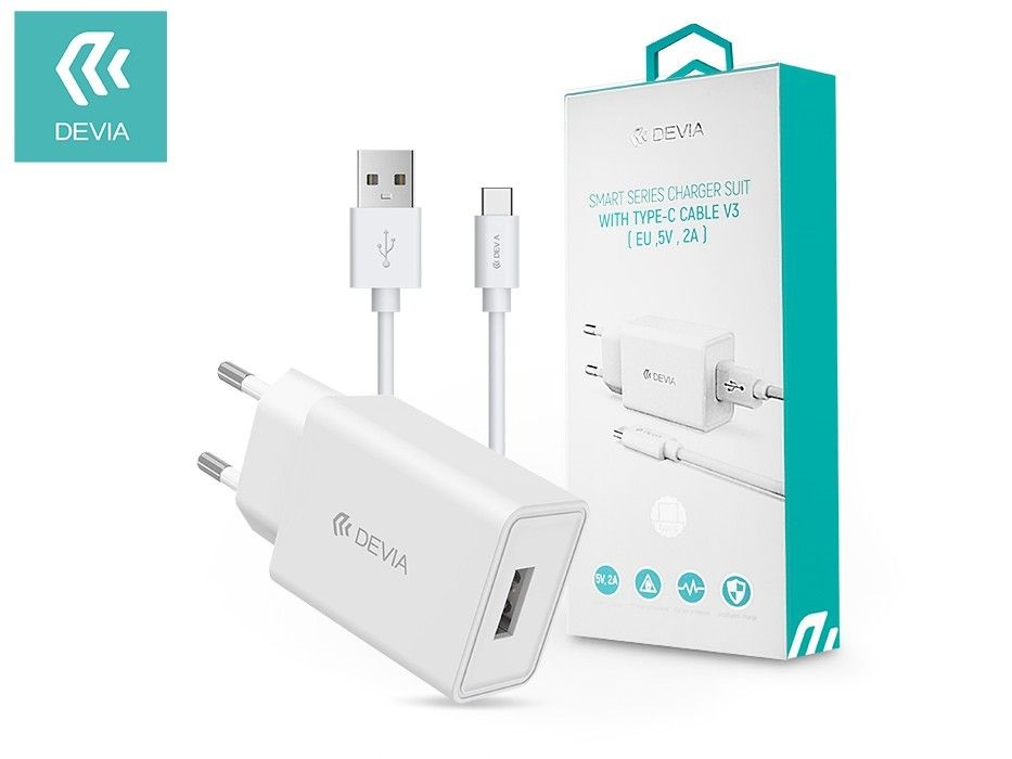 Devia ST362293 5V/2A Smart USB hálózati töltő adapter + Type-C kábel