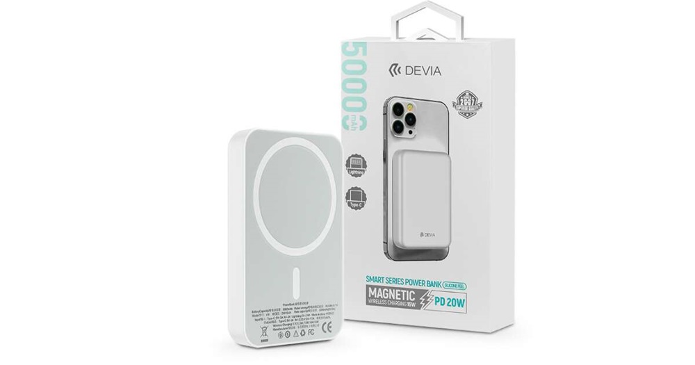 Devia ST362606 Kintone Series V2 20W Lightning + Type-C 5000 mAh MagSafe fehér power bank