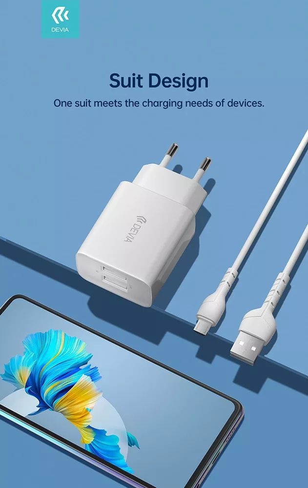 Devia ST364020 5V/2.4A Smart 2xUSB Hálózati töltő adapter + 1 m Micro USB kábel