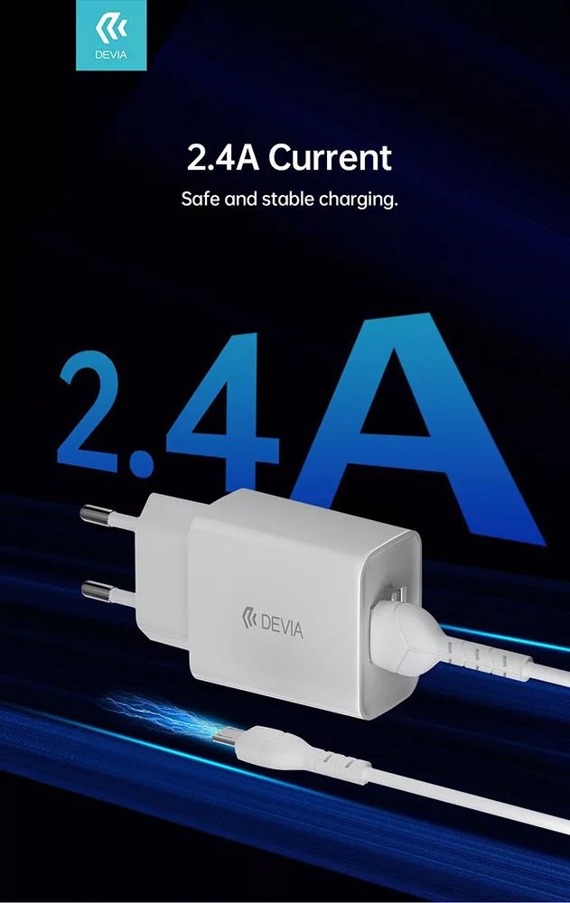 Devia ST364020 5V/2.4A Smart 2xUSB Hálózati töltő adapter + 1 m Micro USB kábel