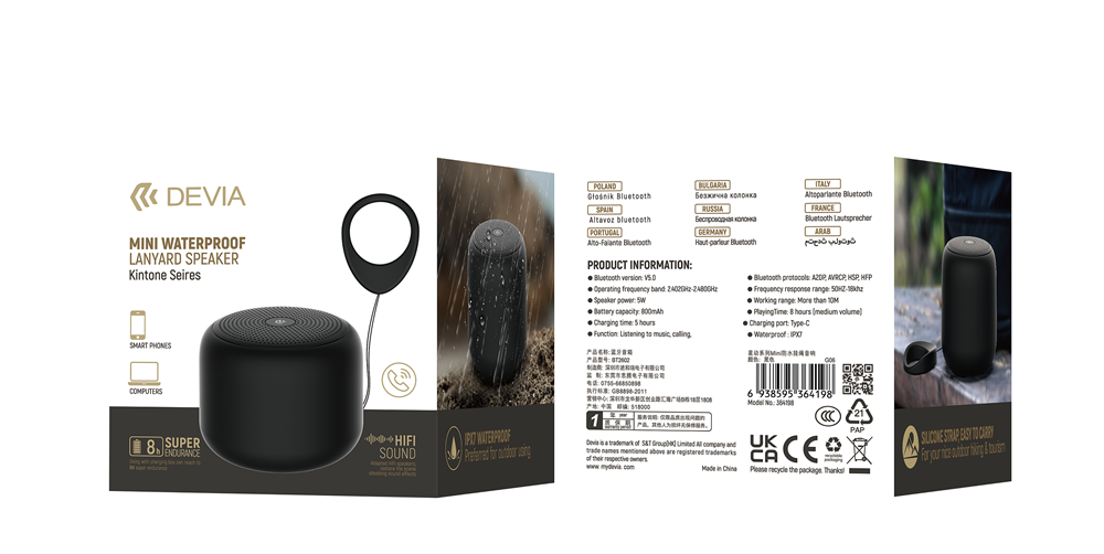 Devia ST364198 fekete vízálló bluetooth hangszóró