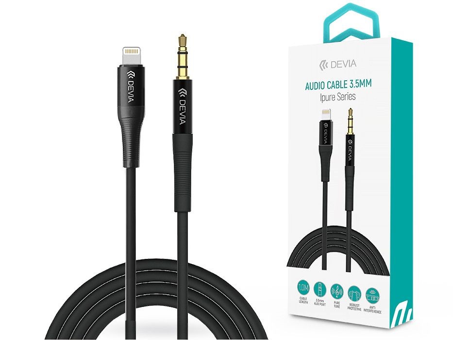 Devia ST365676 1m 3,5mm jack - Lightning fekete audio kábel