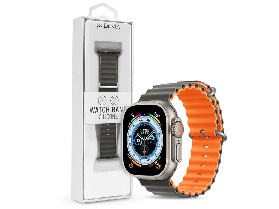 Devia ST381614 Apple Watch 38/40/41mm szürke/narancs szilikon sport szíj