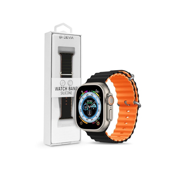 Devia ST381645 Apple Watch 42/44/45/49 mm fekete/narancs szilikon sport szíj