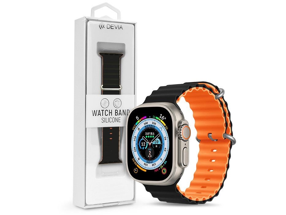 Devia ST381645 Apple Watch 42/44/45/49 mm fekete/narancs szilikon sport szíj
