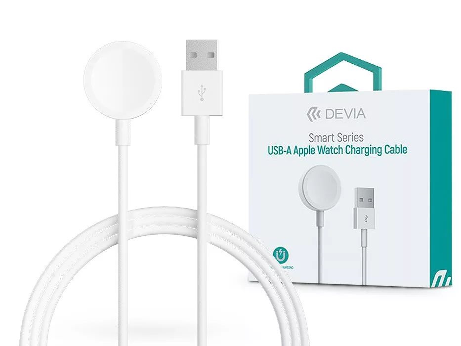 Devia ST381980 Smart Series Apple Watch mágneses fehér töltőkábel + USB-A kábel