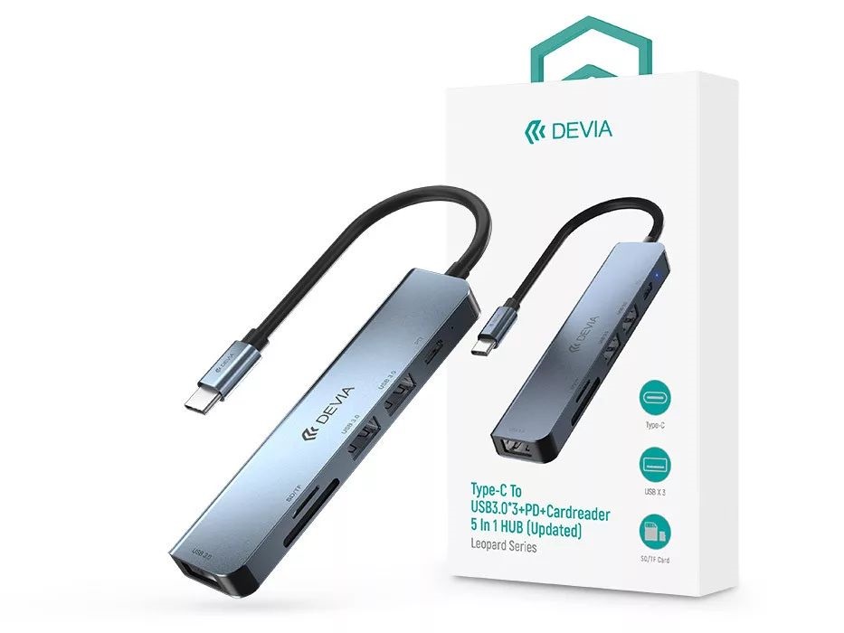 Devia ST384882 Leopard V2 Type-C PD/3xUSB 3.0/SD kártyaolvasó 5in1 HUB