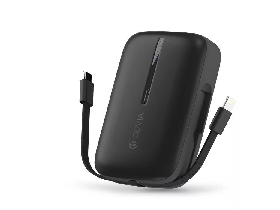 Devia ST387562 Kintone Series 10000mAh fekete USB+Type-C powerbank + Type-C/Lightning kábel