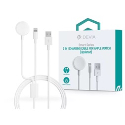 Devia ST394690 Smart Series 2in1 fehér mágneses töltőkábel Apple Watch órához + USB-A - Lightning Kábel