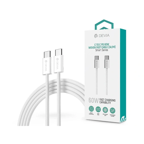 Devia ST399381 Smart Series 60W PD Type-C/Type-C fehér 1m adat-és töltőkábel