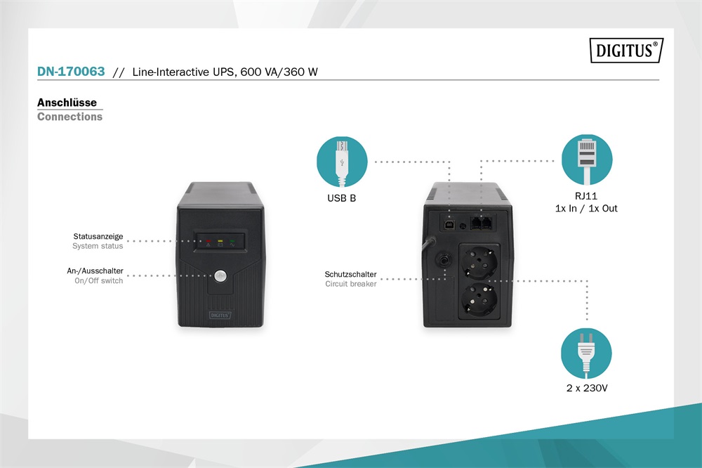 Digitus DN-170063 600VA LCD szünetmentes tápegység