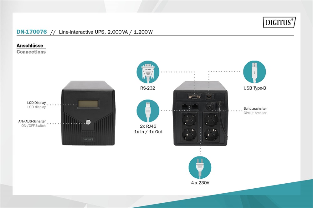 Digitus DN-170076 2000VA LCD szünetmentes tápegység