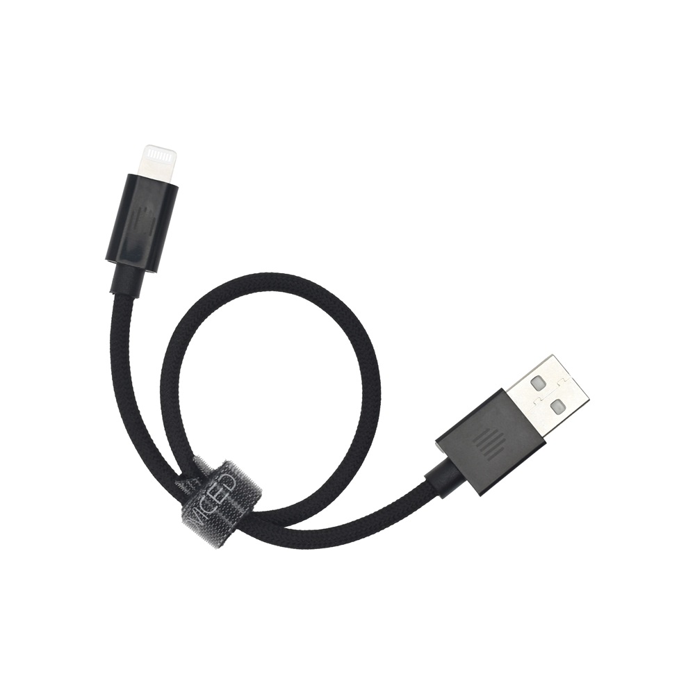 Dviced DV120001 25cm USB A - Lightning fekete szőtt borítású adat- és töltőkábel