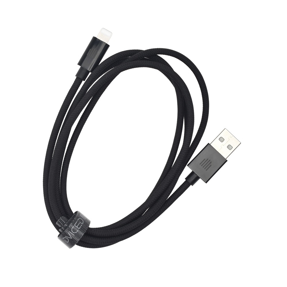 Dviced DV120002 1,25m USB A - Lightning fekete szőtt borítású adat- és töltőkábel