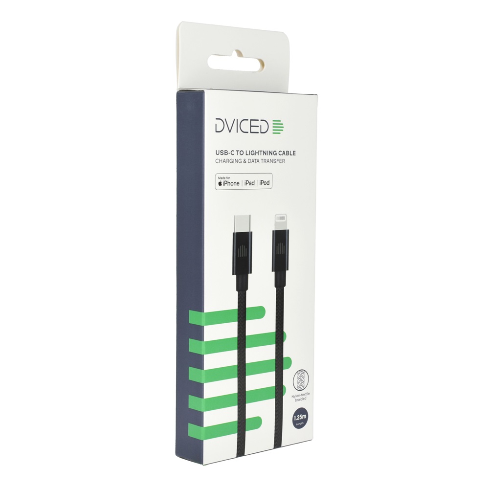 Dviced DV120005 1,25m Type-C - Lightning fekete szőtt borítású adat- és töltőkábel