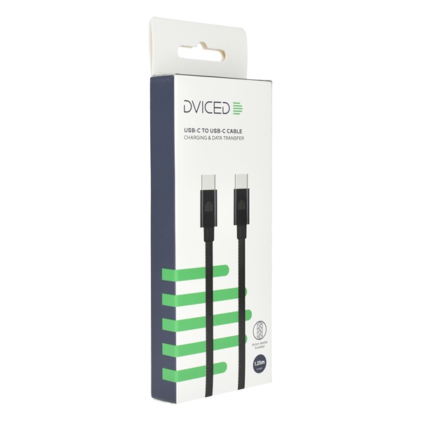 Dviced DV120010 1,25m Type-C fekete szőtt borítású adat- és töltőkábel