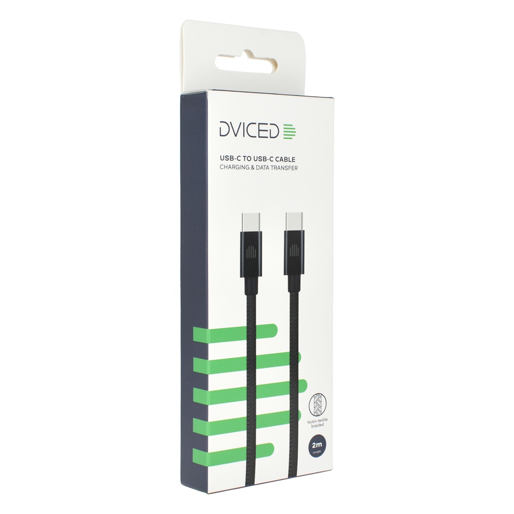 Dviced DV120012 2m Type-C fekete szőtt borítású adat- és töltőkábel