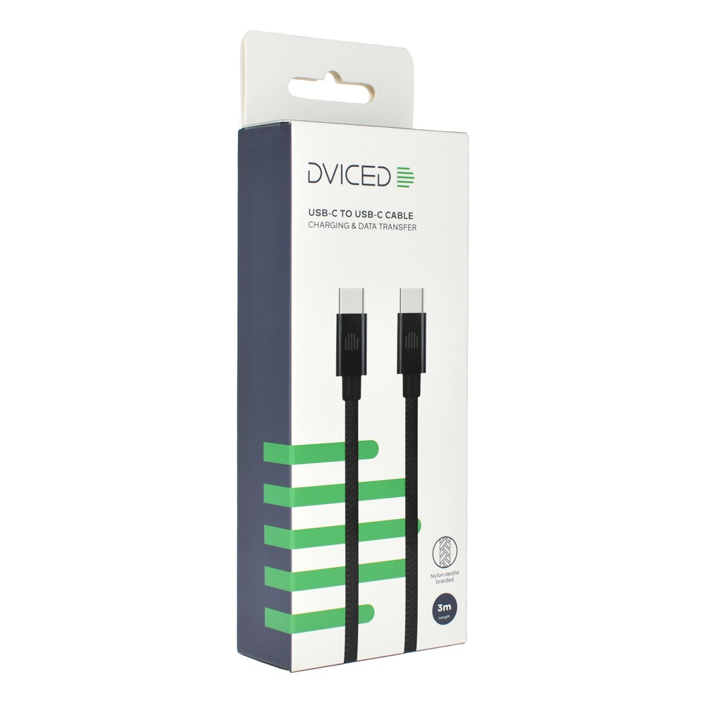 Dviced DV120013 3m Type-C fekete szőtt borítású adat- és töltőkábel