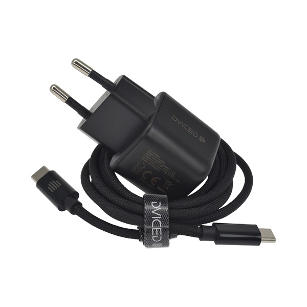 Dviced DV221005 30W Type-C GaN fekete hálózati töltő + Type-C kábel