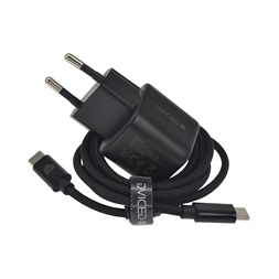 Dviced DV221005 30W Type-C GaN fekete hálózati töltő + Type-C kábel