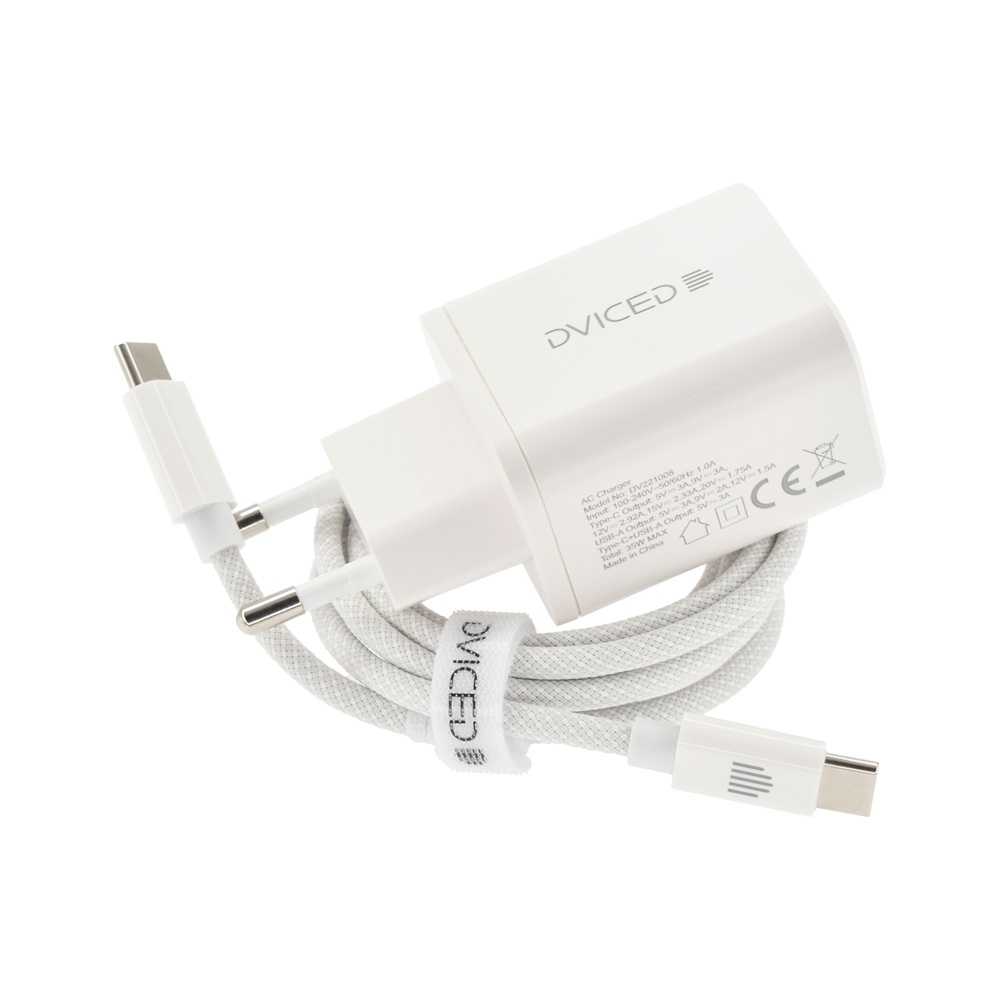 Dviced DV221008 35W USB/Type-C GaN fehér hálózati töltő + Type-C kábel