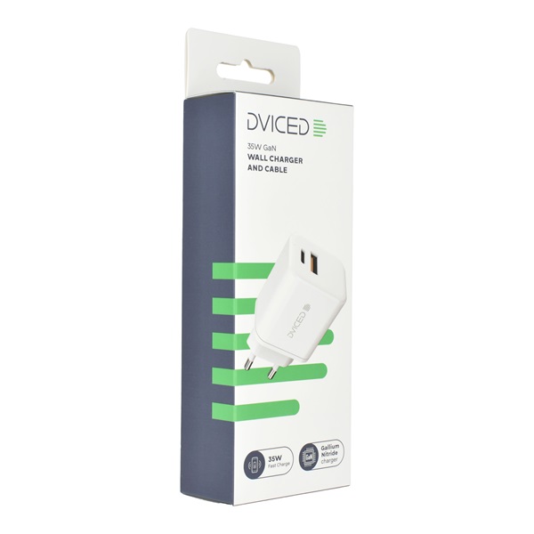 Dviced DV221008 35W USB/Type-C GaN fehér hálózati töltő + Type-C kábel