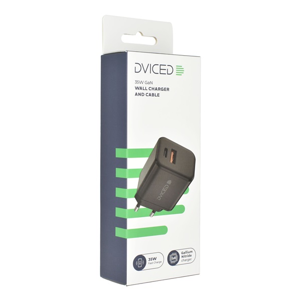 Dviced DV221009 35W USB/Type-C GaN fekete hálózati töltő + Type-C kábel