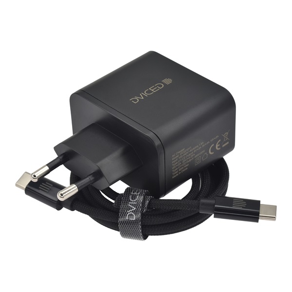 Dviced DV221011 65W 2xType-C GaN fekete hálózati töltő + Type-C kábel