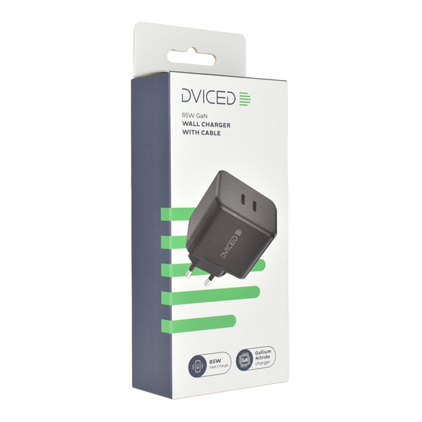 Dviced DV221011 65W 2xType-C GaN fekete hálózati töltő + Type-C kábel