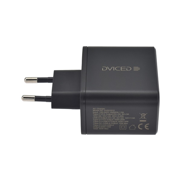 Dviced DV221012 65W 2xType-C/USB GaN fekete hálózati töltő