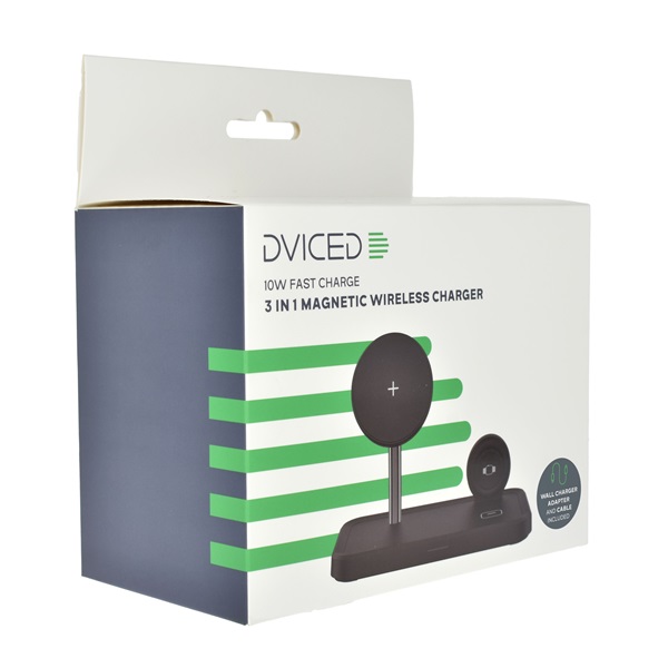 Dviced DV230005 15W 3in1 fekete vezeték nélküli töltő állomás + adapter & kábel