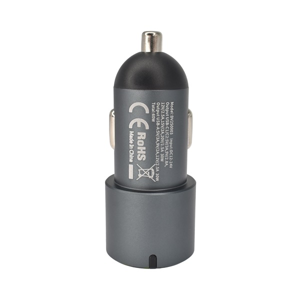 Dviced DV250003 60W 2xType-C/USB szürke autós töltő