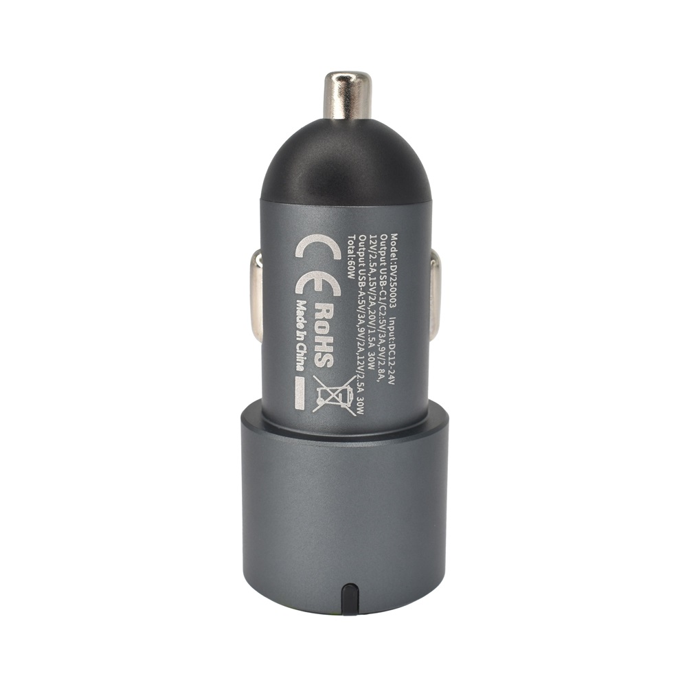 Dviced DV250003 60W 2xType-C/USB szürke autós töltő