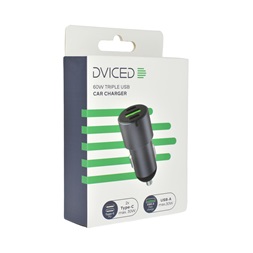Dviced DV250003 60W 2xType-C/USB szürke autós töltő