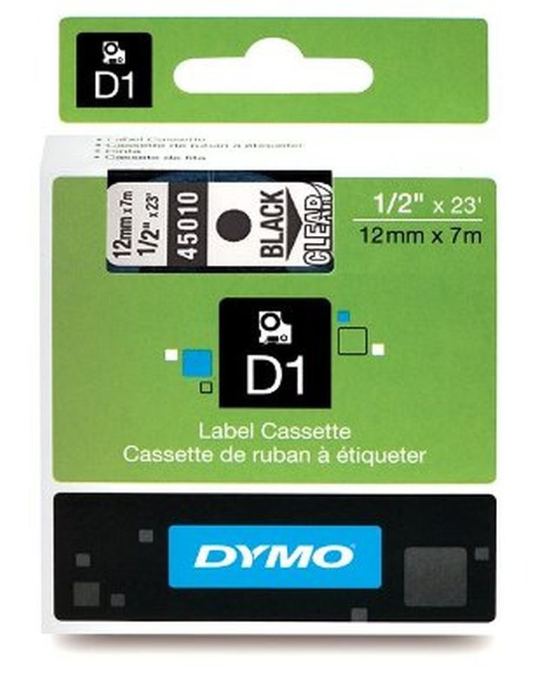 Dymo D1 12mmx7m fekete/áttetsző feliratozógép szalag