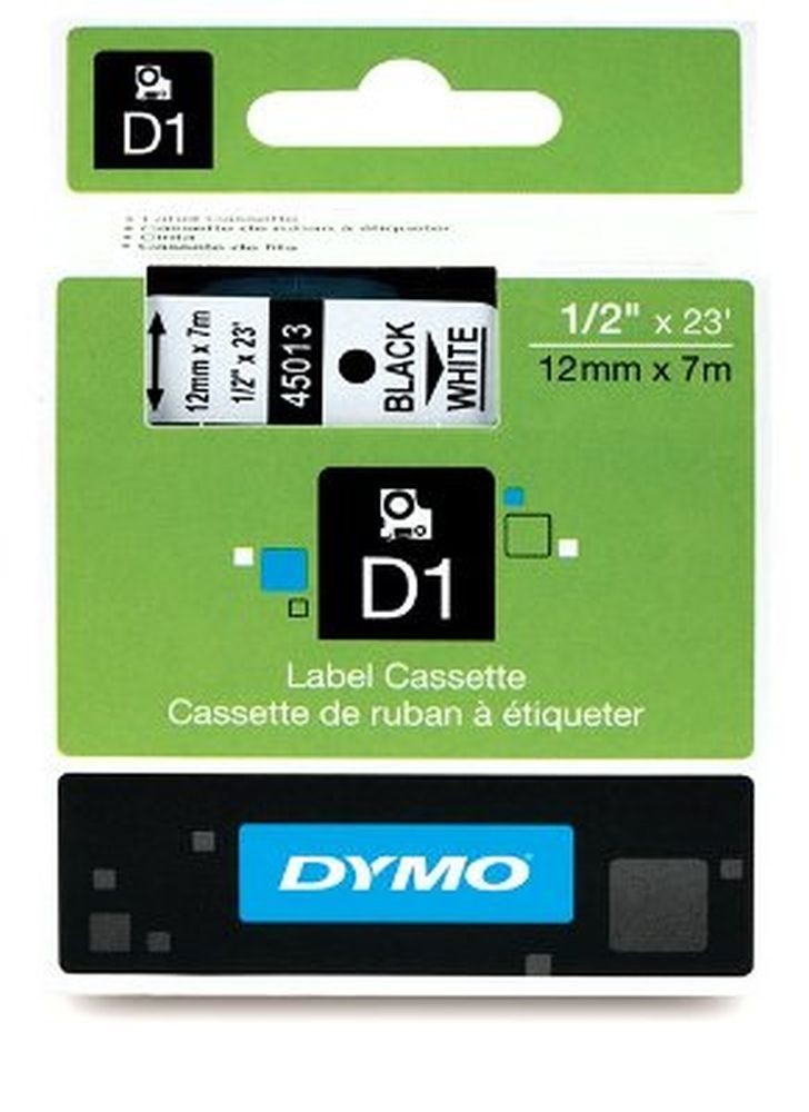 Dymo D1 12mmx7m fehér/fekete feliratozógép szalag