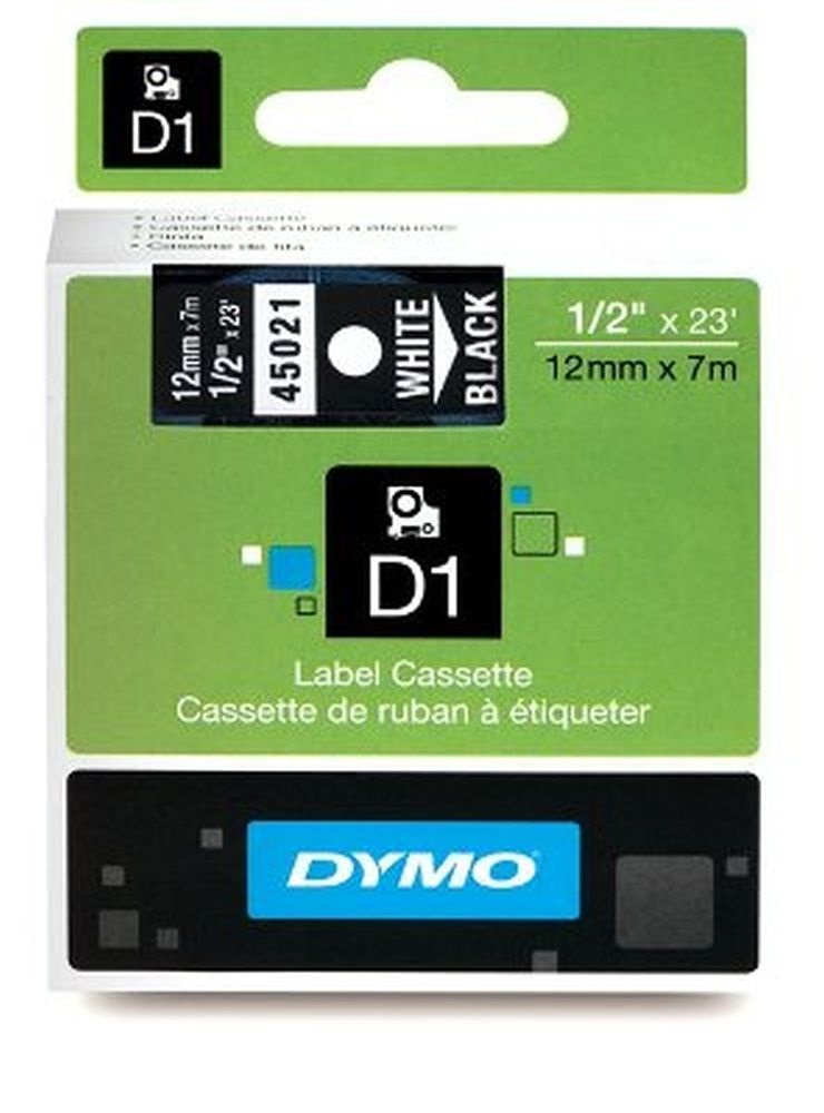 Dymo D1 12mmx7m fehér/fekete feliratozógép szalag