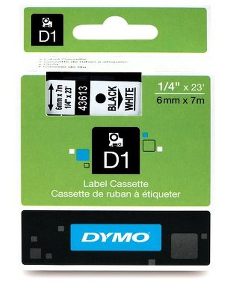 Dymo D1 6mmx7m fekete/fehér feliratozógép szalag