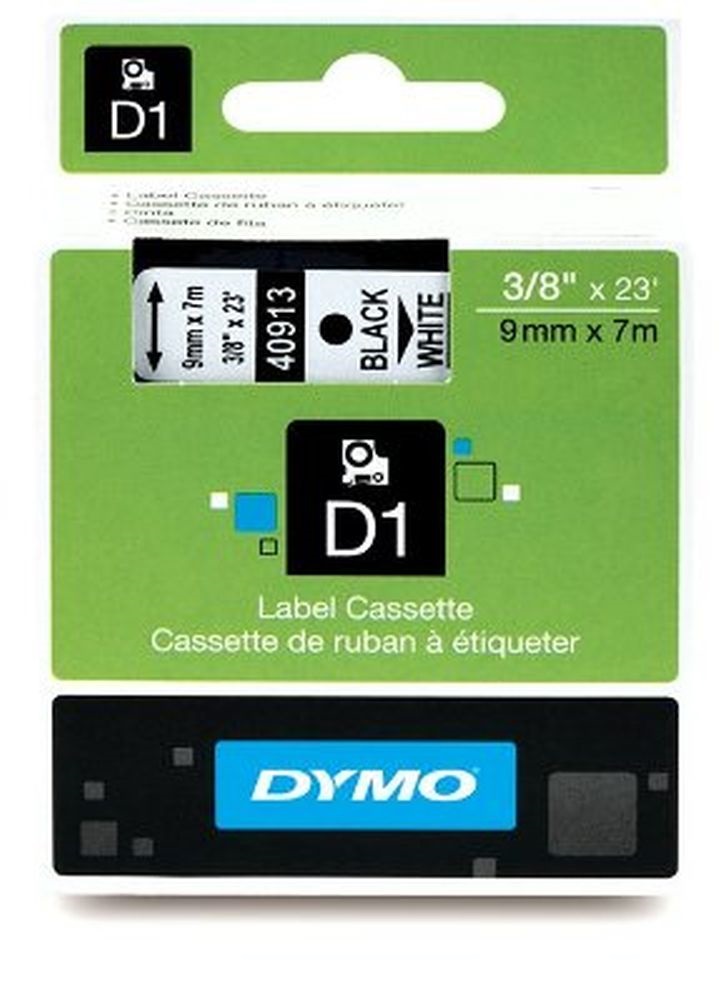 Dymo D1 9mmx7m fekete/fehér feliratozógép szalag