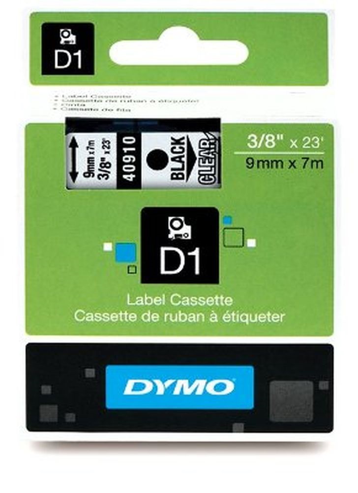 Dymo D1 9mmx7m fekete/áttetsző feliratozógép szalag