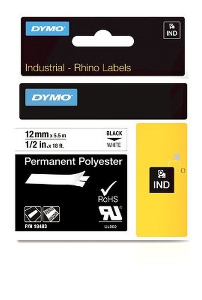 Dymo D1 12mmx5,5m poliészter fehér feliratozógép szalag