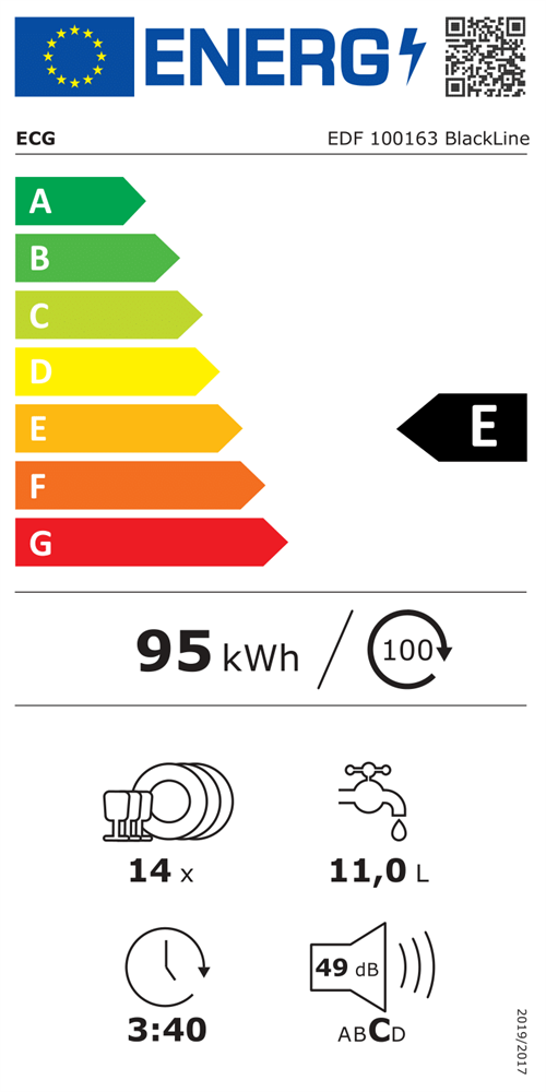 ECG EDI 300163 BlackLine programok száma: 7, beépíthető, 14 terítékes mosogatógép 