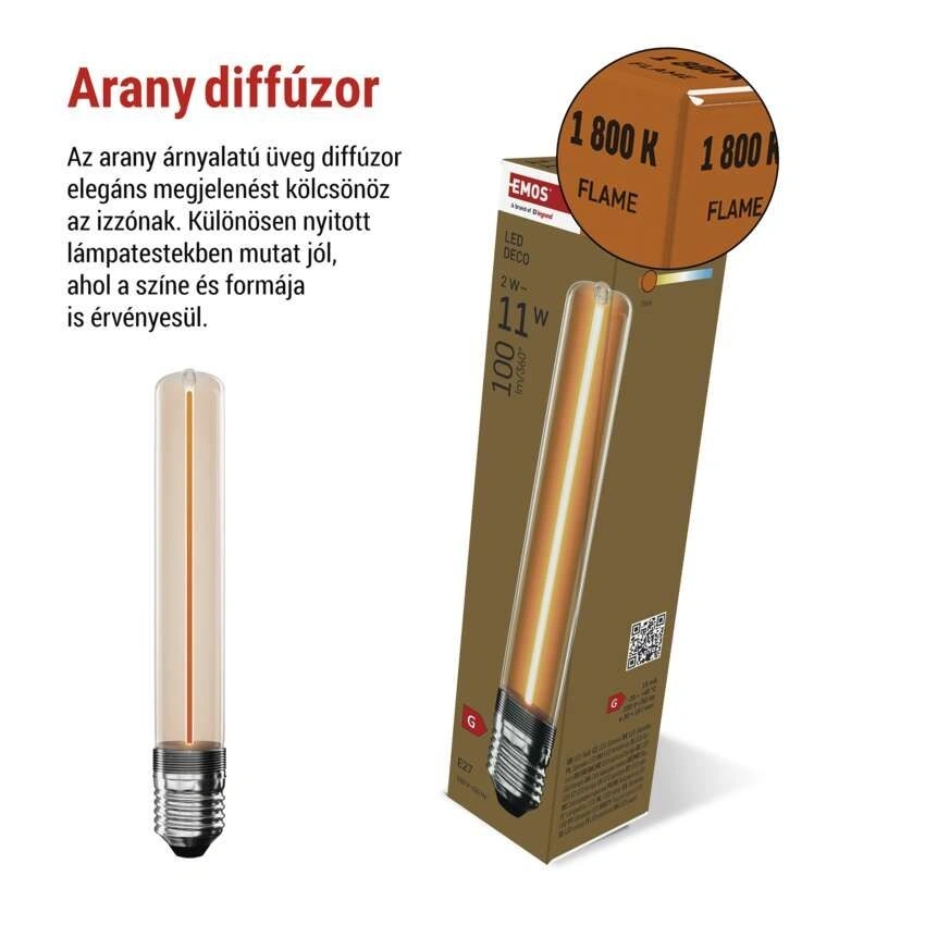 EMOS Z5AI01 LED DECO "ONE" T30 2W 11W 100lm E27 izzó