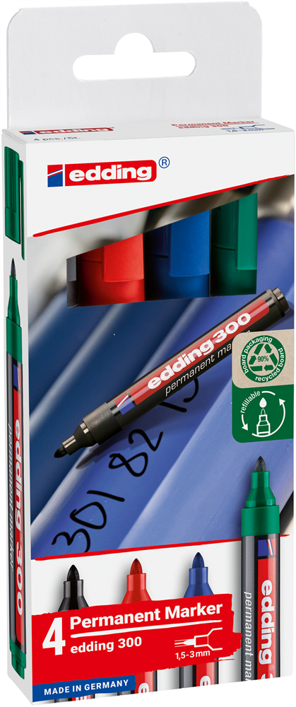 Edding 300 4db-os 1,5-3mm vegyes színű permanent marker készlet