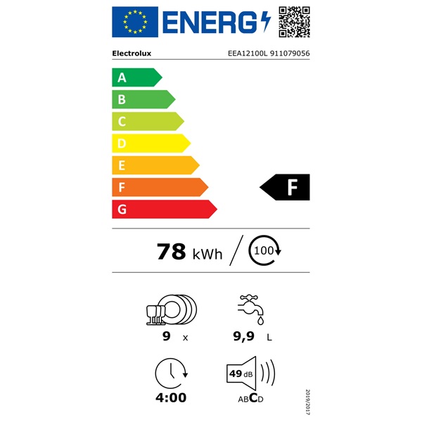 Electrolux EEA12100L programok száma: 5, beépíthető, 9 terítékes mosogatógép (Újszerű)