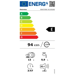 Electrolux EEA27200L programok száma: 6, beépíthető, 13 terítékes mosogatógép 