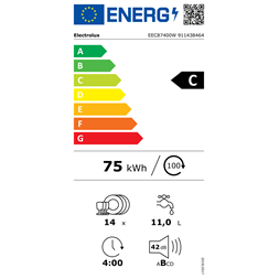 Electrolux EEC87400W , programok száma: 8, beépíthető, 14 terítékes mosogatógép 