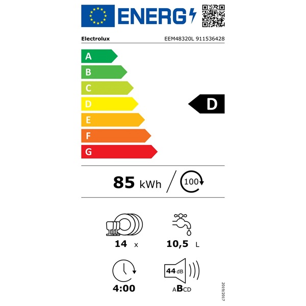 Electrolux EEM48320L fekete, programok száma: 8, beépíthető, 14 terítékes mosogatógép (Használt - B)