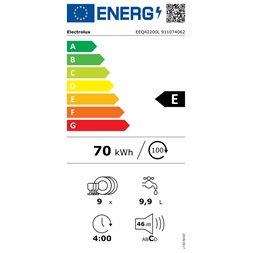 Electrolux EEQ42200L programok száma: 8, keskeny beépíthető, 9 terítékes mosogatógép (Újszerű)
